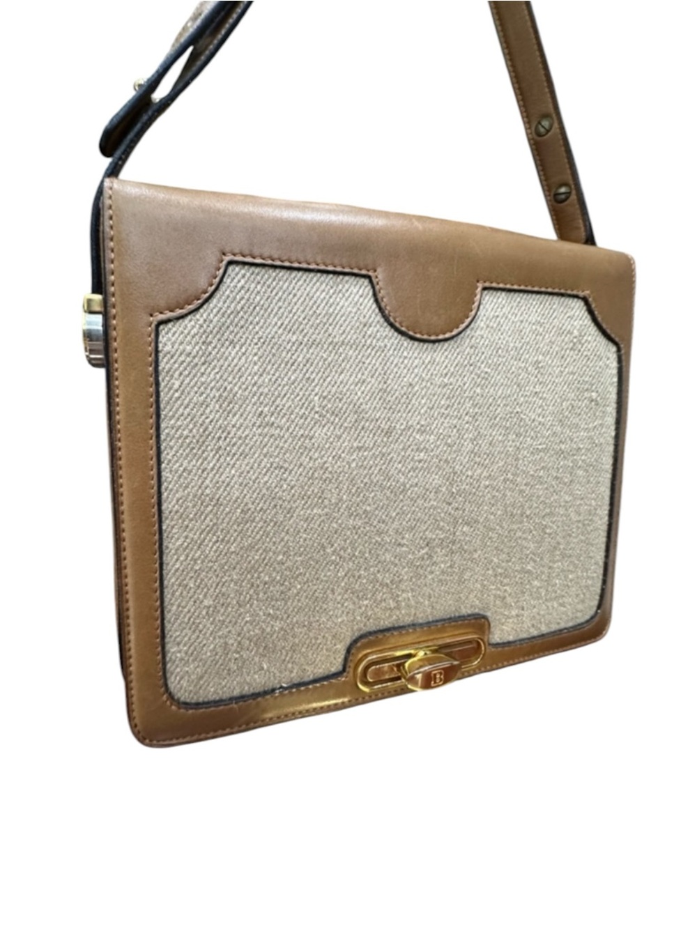Vintage Bally International Italy Tan Leather & canvas Turn Lock Shoulder Bag - Picture 3 of 11